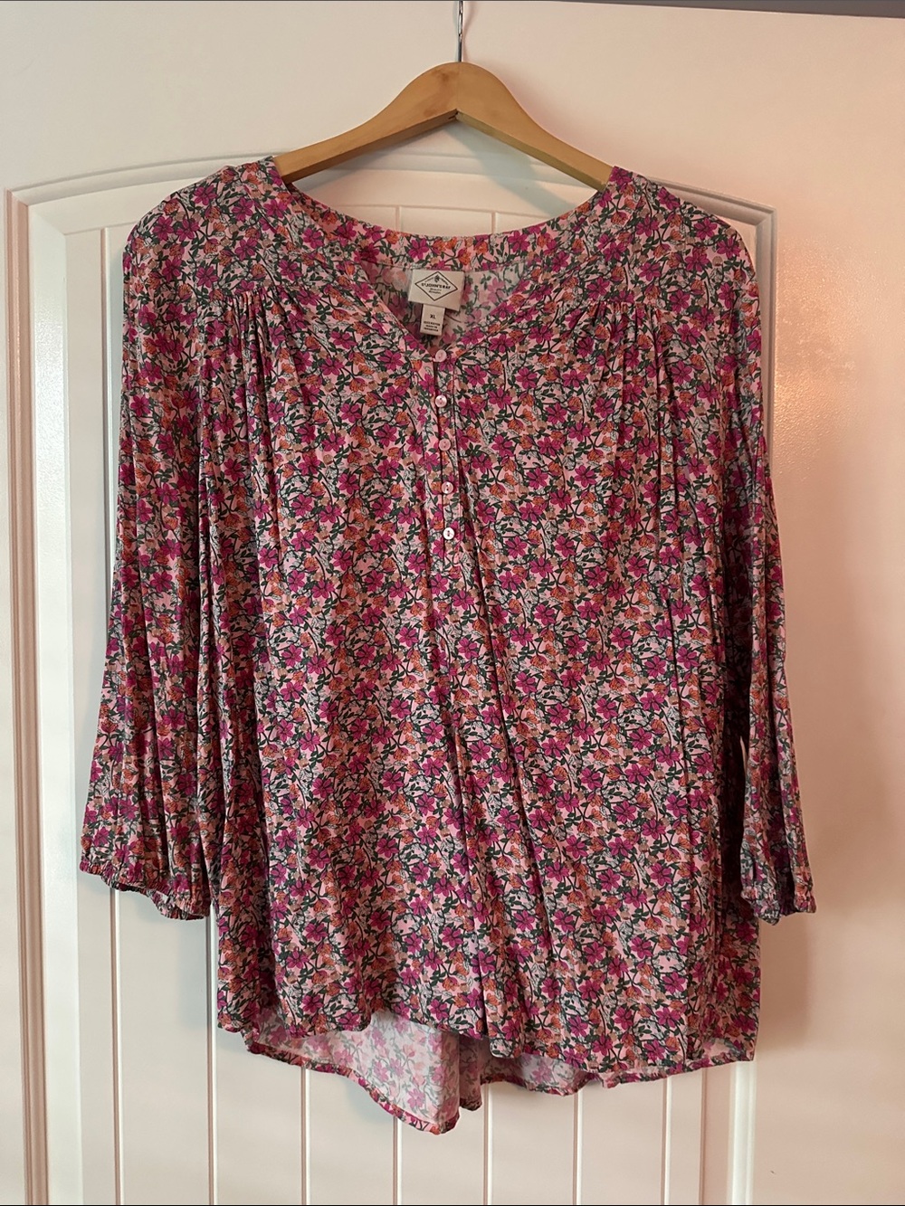 St. John's Bay Pink Floral Button-Front Blouse